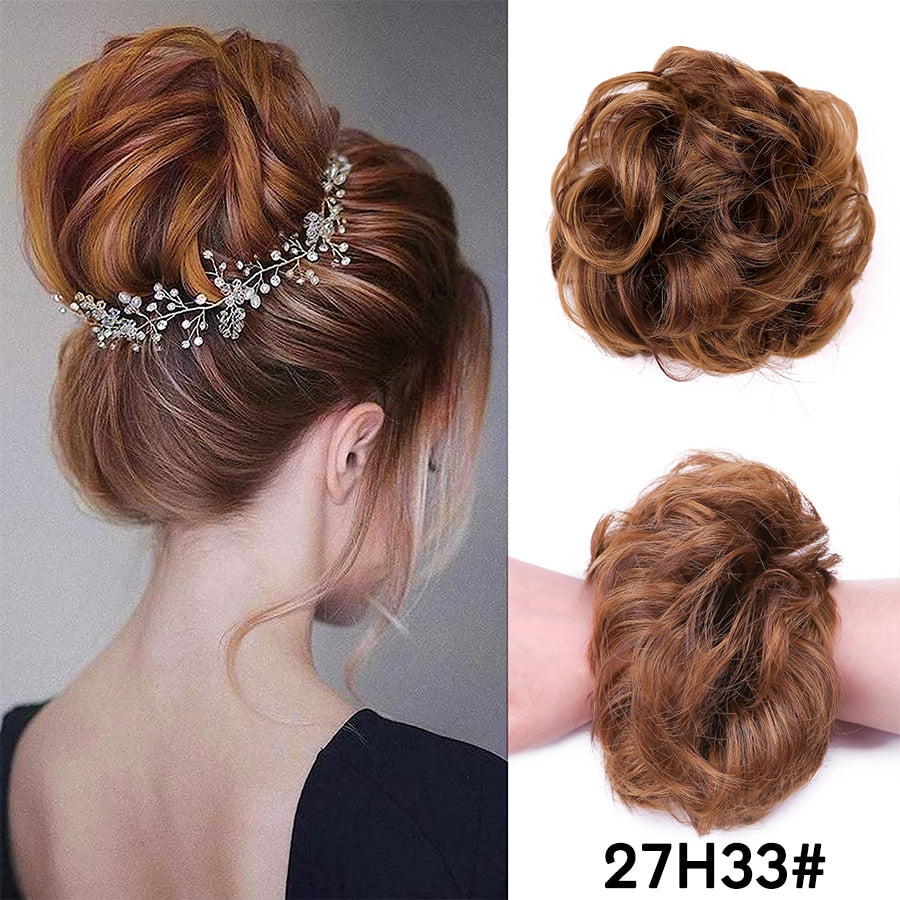 Traci K Beauty Curly Hair Bun Synthetic Hair Bun Chignon Elastic Bands Ponytail Curly Hair Extension Short Hair Messy Donut  Ponytail for Woman