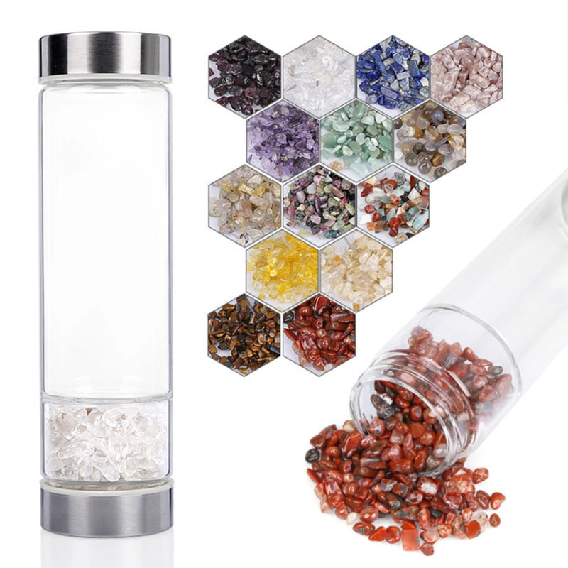 💎Traci K Beauty Gem Water Bottle- Spiritual Healing Water Bottle Crystal Quartz Energy Stone Gravel Spa Health Sport Healing Cup Portable Large Capacity Drink
