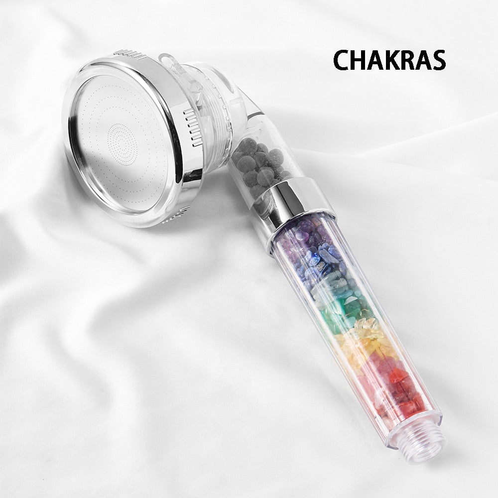 Natural Crystal Seven Chakra Gravels Shower Head Amethyst Gemstone Water Saving Negative Lon Filter Bathroom Appliances