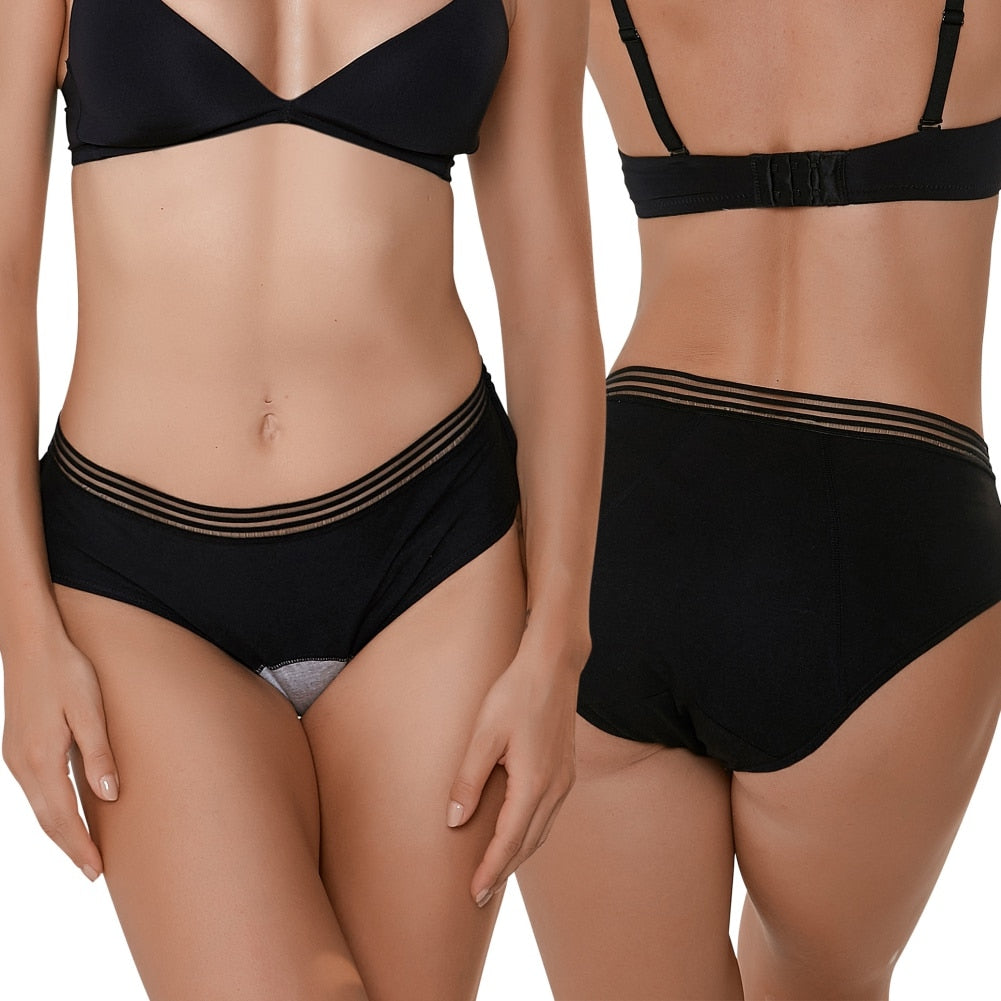 Women Leak Proof Panties Leak Proof Period Soft Cotton Mid-waist Underwear Threaded Seamless Brief Solid Color Underpants