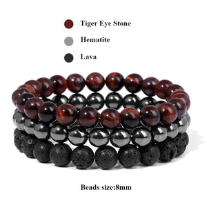 8mm Natural Stone Bracelet Set 3Pcs/set Rhodonite Rose Pink Quartzs Moonstone Amethysts Hematite Bracelets For Women Men Jewelry