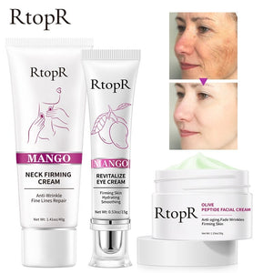 RtopR by Traci K Beauty 3n1 Bundle Mango Firming Skin Moisturize Anti-aging Neck Eye Cream Pores Shrinkage Improve Dullness Olive Peptid Cream Skin Care Set