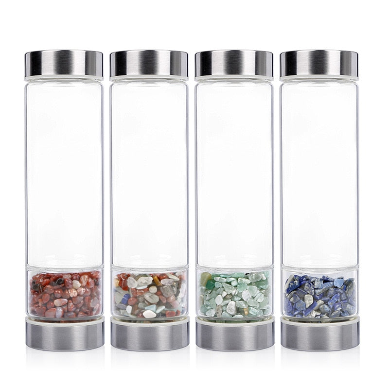 💎Traci K Beauty Gem Water Bottle- Spiritual Healing Water Bottle Crystal Quartz Energy Stone Gravel Spa Health Sport Healing Cup Portable Large Capacity Drink