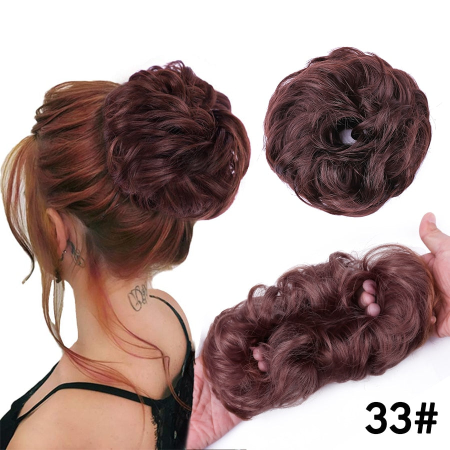 Traci K Beauty Curly Hair Bun Synthetic Hair Bun Chignon Elastic Bands Ponytail Curly Hair Extension Short Hair Messy Donut  Ponytail for Woman