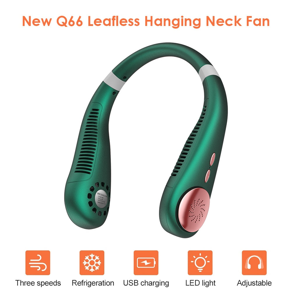 New Portable Hanging Neck Fan Bladeless Fan 3 Speed Adjustable Wearable Neckband Mute Fans USB Rechargeable Neck-mounted Cooler