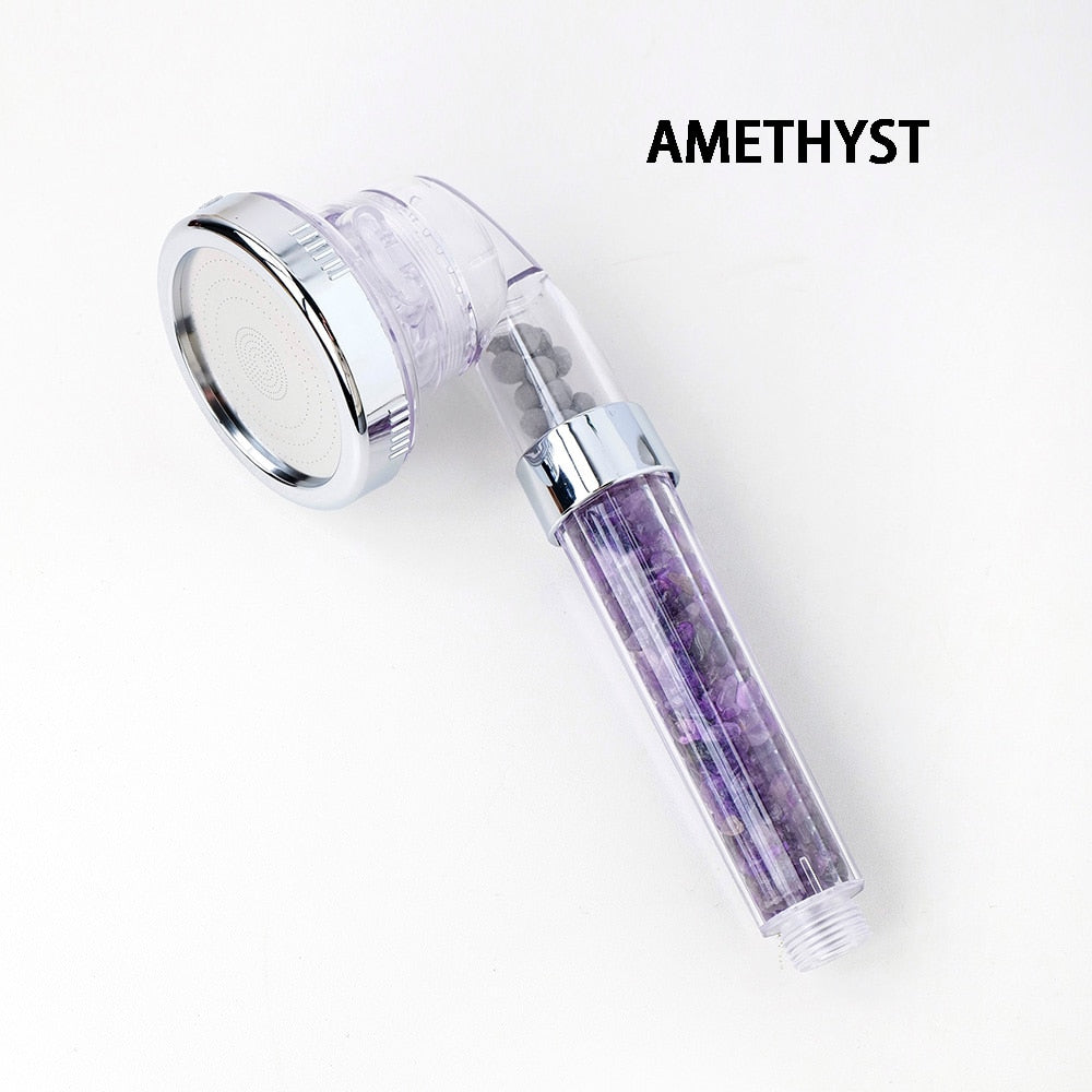 Natural Crystal Seven Chakra Gravels Shower Head Amethyst Gemstone Water Saving Negative Lon Filter Bathroom Appliances