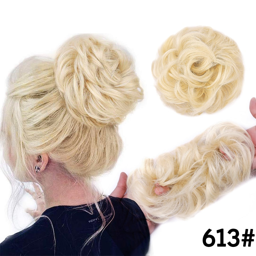 Traci K Beauty Curly Hair Bun Synthetic Hair Bun Chignon Elastic Bands Ponytail Curly Hair Extension Short Hair Messy Donut  Ponytail for Woman