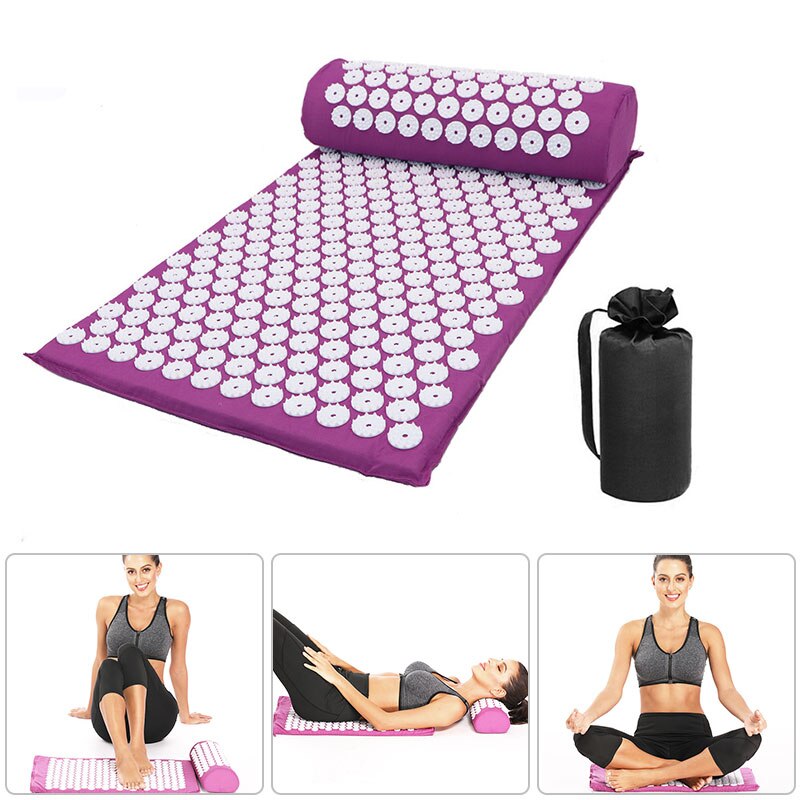 Fitstyle Yoga Massage Mat Acupressure Relieve Stress Back Cushion Massage Yoga Mat Back Pain Relief Needle Pad With Pillow