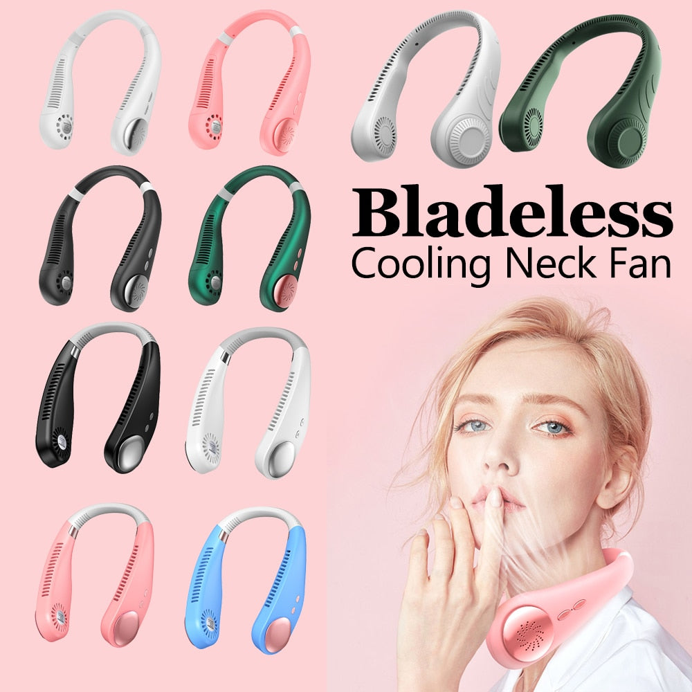 New Portable Hanging Neck Fan Bladeless Fan 3 Speed Adjustable Wearable Neckband Mute Fans USB Rechargeable Neck-mounted Cooler
