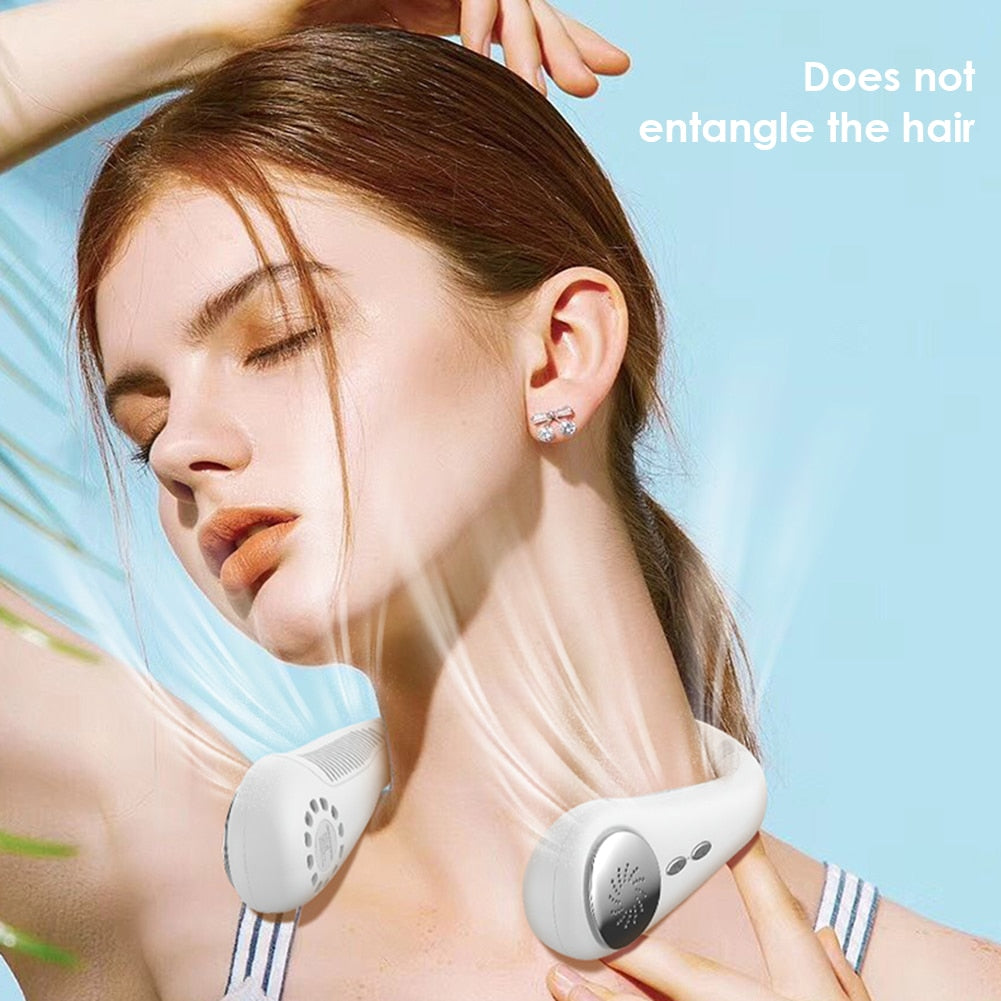 New Portable Hanging Neck Fan Bladeless Fan 3 Speed Adjustable Wearable Neckband Mute Fans USB Rechargeable Neck-mounted Cooler