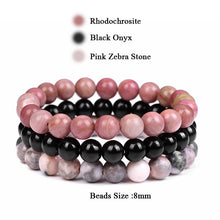 Load image into Gallery viewer, 8mm Natural Stone Bracelet Set 3Pcs/set Rhodonite Rose Pink Quartzs Moonstone Amethysts Hematite Bracelets For Women Men Jewelry
