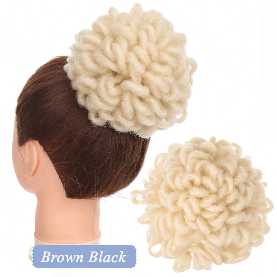 Synthetic Hair Bun Afro Chignon Drawstring Ponytail Clip In Pony Tail Black Puff Curly Women Hair Extension Hairpieces