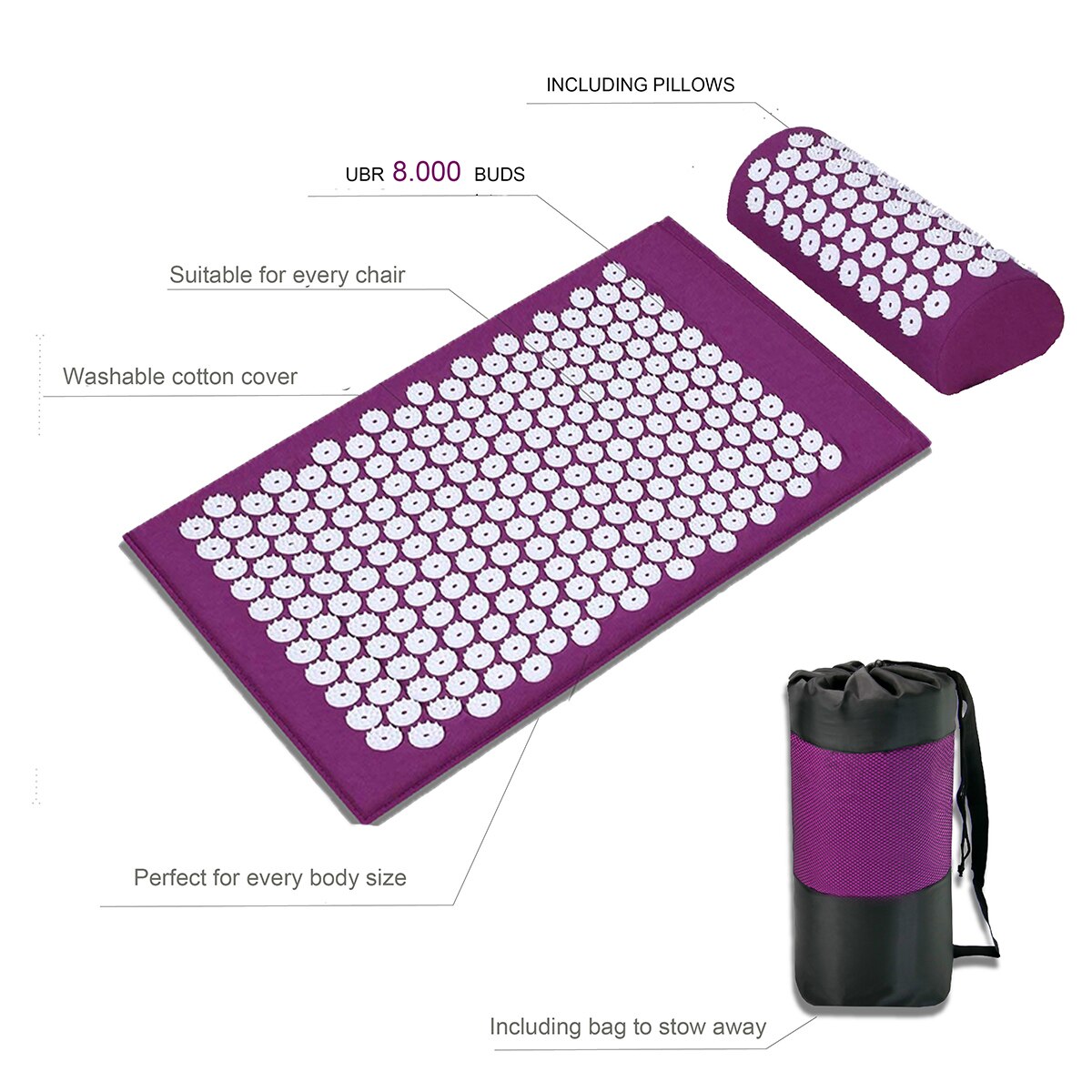 Fitstyle Yoga Massage Mat Acupressure Relieve Stress Back Cushion Massage Yoga Mat Back Pain Relief Needle Pad With Pillow