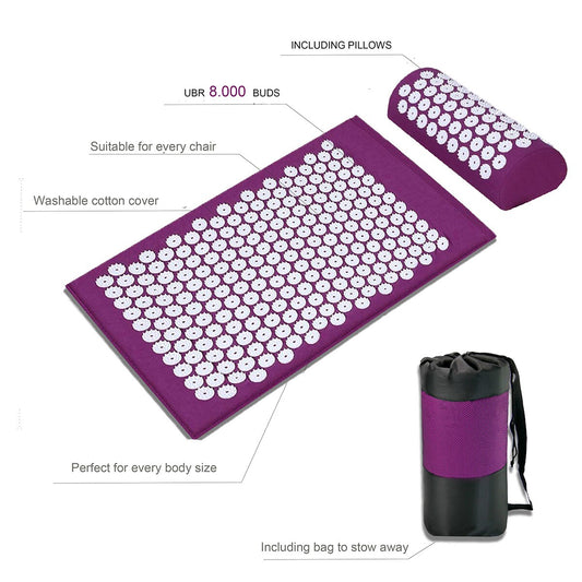 Fitstyle Yoga Massage Mat Acupressure Relieve Stress Back Cushion Massage Yoga Mat Back Pain Relief Needle Pad With Pillow