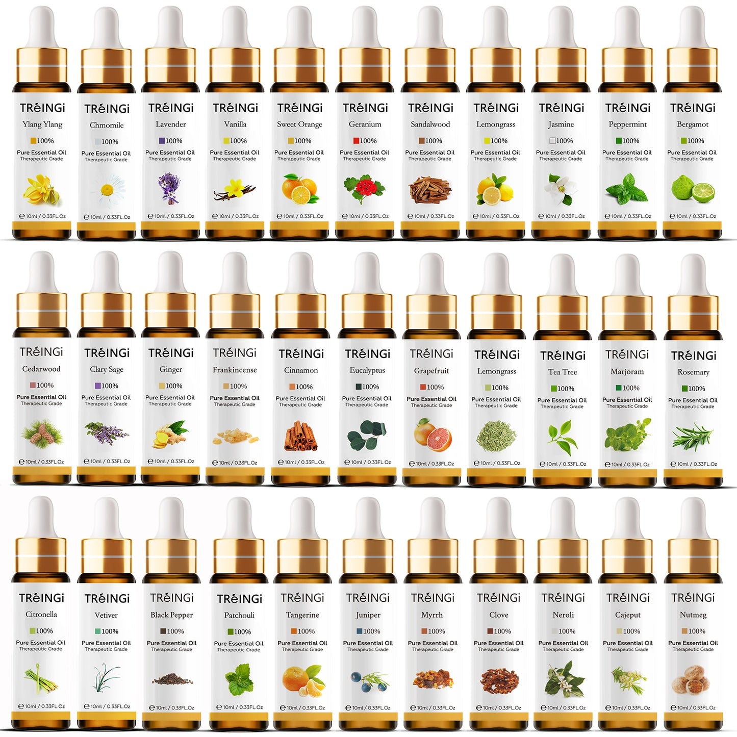 10ml Pure Natural Essential Oils -Jasmine Lavender Rose Vanilla Mint Sage Cinnamon Bergamot Tea Tree Oil with Dropper