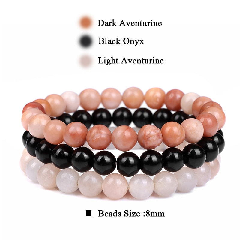 WAVE LENGTH Bracelets 8mm Natural Stone Bracelet Set 3Pcs/set Rhodonite Rose Pink Quartzs Moonstone Amethysts Hematite Bracelets For Women Men Jewelry