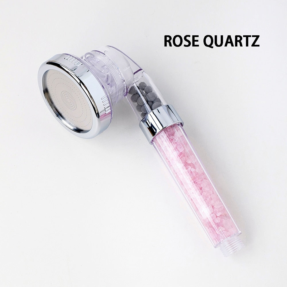 Natural Crystal Seven Chakra Gravels Shower Head Amethyst Gemstone Water Saving Negative Lon Filter Bathroom Appliances