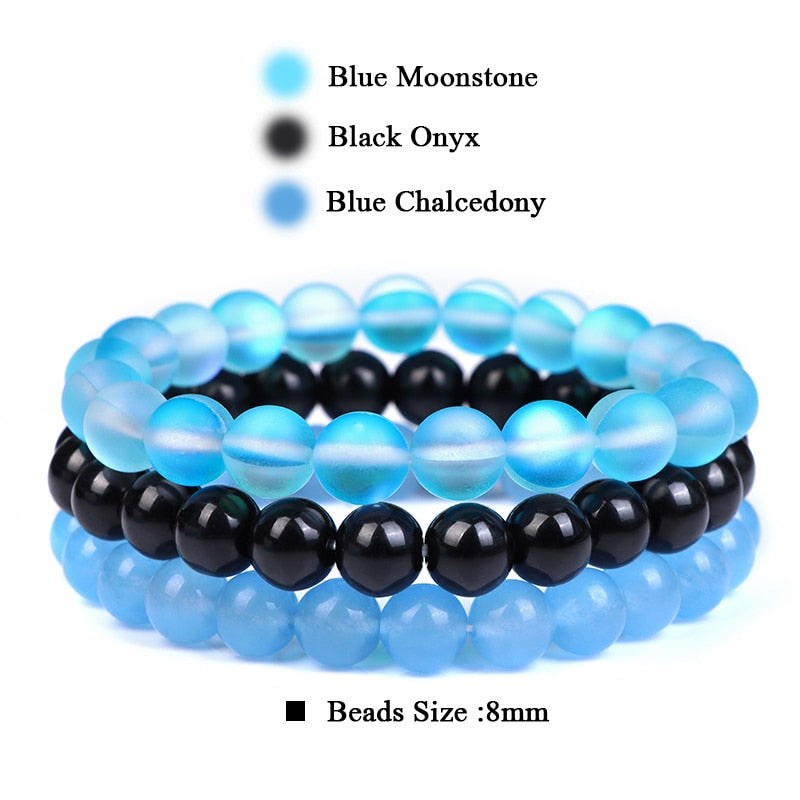 WAVE LENGTH Bracelets 8mm Natural Stone Bracelet Set 3Pcs/set Rhodonite Rose Pink Quartzs Moonstone Amethysts Hematite Bracelets For Women Men Jewelry