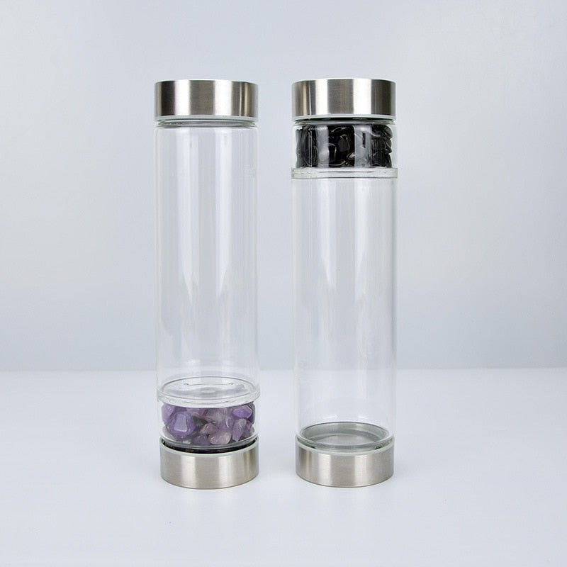 💎Traci K Beauty Gem Water Bottle- Spiritual Healing Water Bottle Crystal Quartz Energy Stone Gravel Spa Health Sport Healing Cup Portable Large Capacity Drink