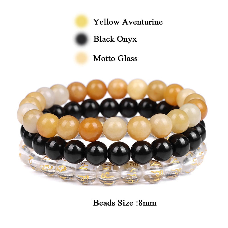 WAVE LENGTH Bracelets 8mm Natural Stone Bracelet Set 3Pcs/set Rhodonite Rose Pink Quartzs Moonstone Amethysts Hematite Bracelets For Women Men Jewelry