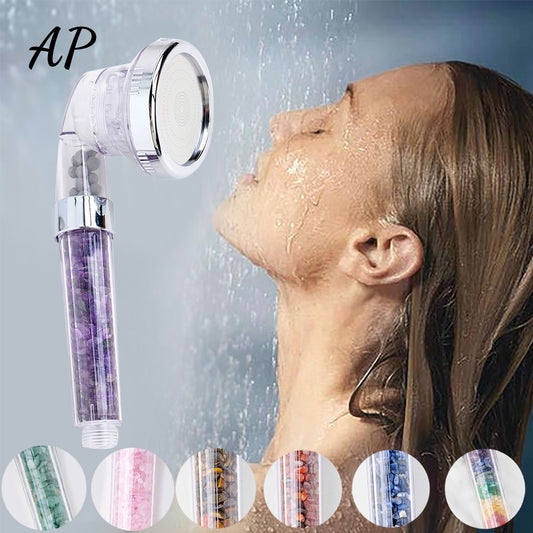 Natural Crystal Seven Chakra Gravels Shower Head Amethyst Gemstone Water Saving Negative Lon Filter Bathroom Appliances