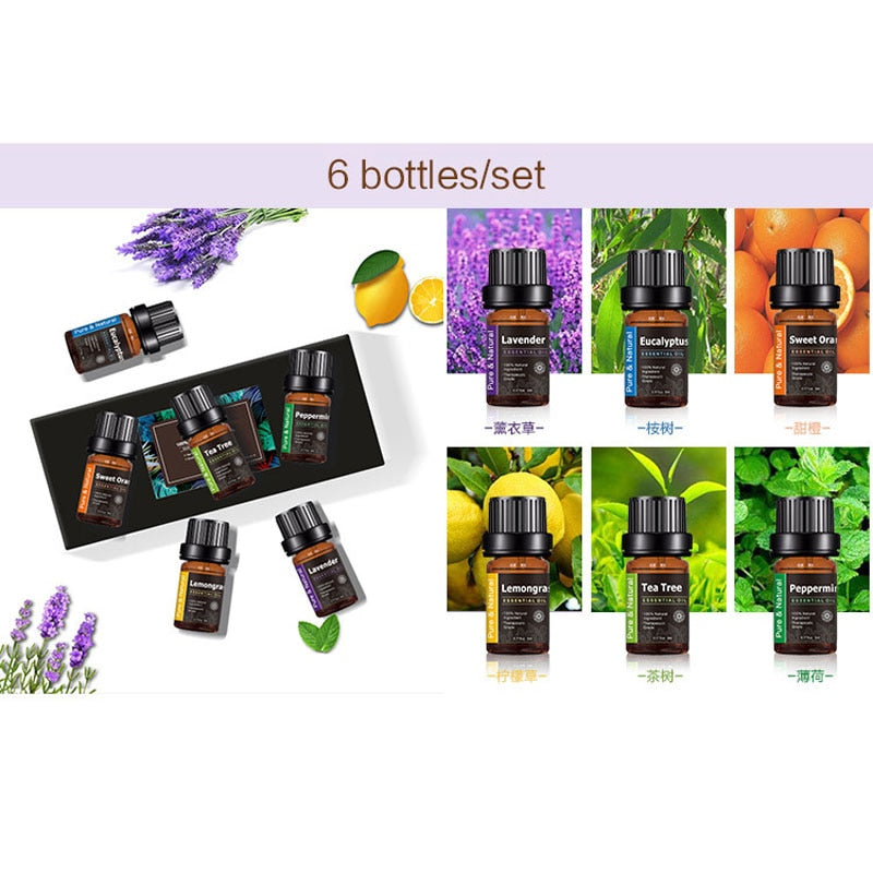 20pcs Essential Oil  Kits  for Diffuser Pure Natural Plant Extract Frankincense Vanilla Lemon Mint Jasmine Tea Tree Oil