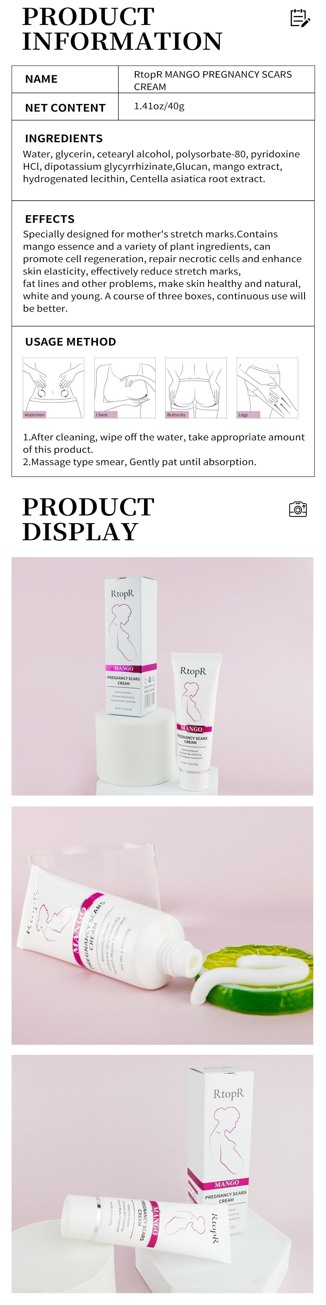 RtopR by Traci K Beauty Mango Remove Pregnancy Scars Acne Cream Stretch Marks Treatment Maternity Repair Anti-Aging Anti-Winkles Firming Body Creams