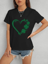 Load image into Gallery viewer, Heart Lucky Clover Round Neck Short Sleeve T-Shirt
