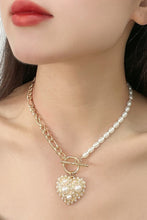 Load image into Gallery viewer, Heart Pendant Half Chain Half Pearl Necklace
