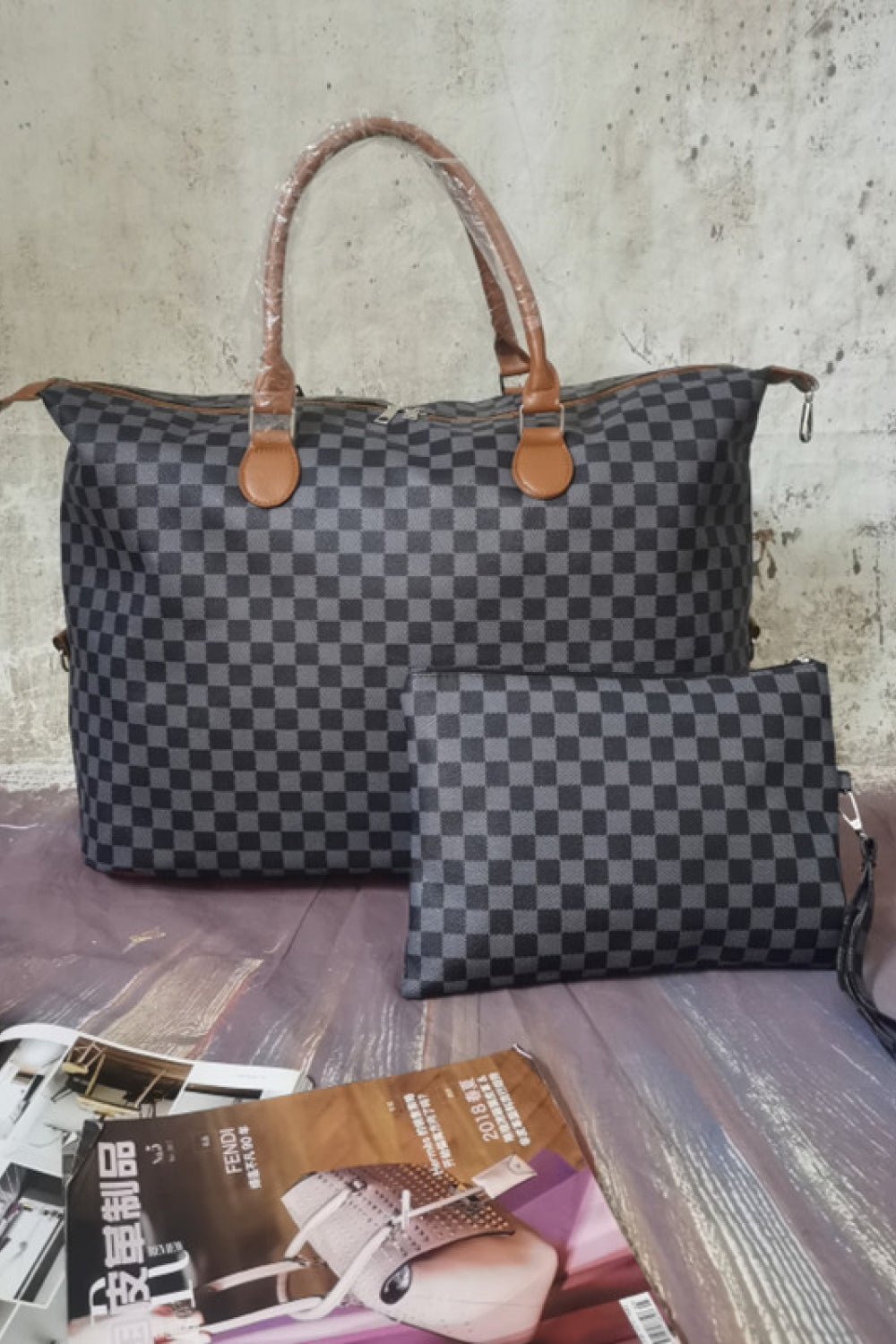 Traci K Checkered Two-Piece Bag Set