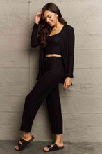 Load image into Gallery viewer, Ninexis Full Size Cropped Top, Long Pants and Cardigan Lounge Set
