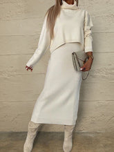 Load image into Gallery viewer, Turtleneck Dropped Shoulder Sweater and Midi Dress Sweater Set
