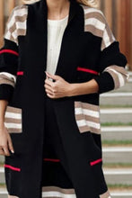 Load image into Gallery viewer, Striped Open Front Long Sleeve Longline Sweater Cardigan
