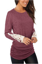 Load image into Gallery viewer, Lace Detail Long Sleeve Round Neck T-Shirt
