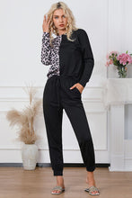 Load image into Gallery viewer, Leopard Round Neck Top and Drawstring Pants Lounge Set
