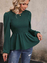 Load image into Gallery viewer, Round Neck Smocked Balloon Sleeve Top
