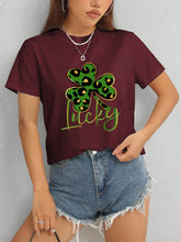 Load image into Gallery viewer, Lucky Clover Round Neck Short Sleeve T-Shirt
