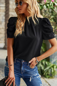Tie Back Gathered Detail Puff Sleeve Top