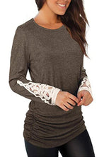 Load image into Gallery viewer, Lace Detail Long Sleeve Round Neck T-Shirt
