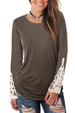 Load image into Gallery viewer, Lace Detail Long Sleeve Round Neck T-Shirt
