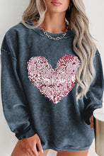 Load image into Gallery viewer, Plus Size Heart Sequin Round Neck Sweatshirt
