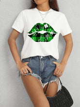 Load image into Gallery viewer, Plaid Lip Graphic Round Neck T-Shirt
