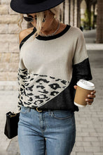 Load image into Gallery viewer, Leopard Color Block Cold-Shoulder Sweater
