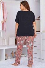 Load image into Gallery viewer, Plus Size Contrast Round Neck Tee and Floral Pants Lounge Set
