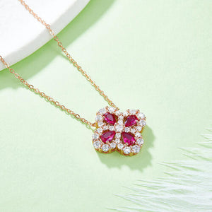 Lab-Grown Ruby 925 Sterling Silver Flower Shape Necklace