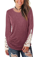 Load image into Gallery viewer, Lace Detail Long Sleeve Round Neck T-Shirt
