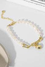 Load image into Gallery viewer, 14K Gold Plated Heart Charm Pearl Bracelet
