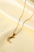 Load image into Gallery viewer, 18K Gold Plated Inlaid Zircon Moon Pendant Necklace
