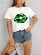 Load image into Gallery viewer, Plaid Lip Graphic Round Neck T-Shirt
