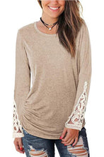 Load image into Gallery viewer, Lace Detail Long Sleeve Round Neck T-Shirt
